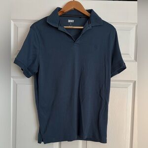 EUC DKNY Men's Dusty Blue No Curl Collar Polo Shirt